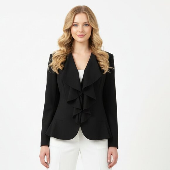 Lafayette 148 Black Waterfall Ruffle Front Sweater 4 - Picture 1 of 9